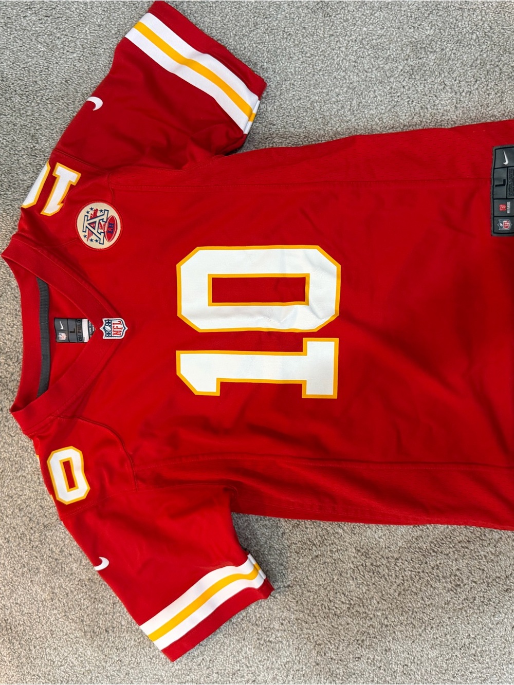 Nike Red Kids Football Jersey #10 with White & Gold Trim